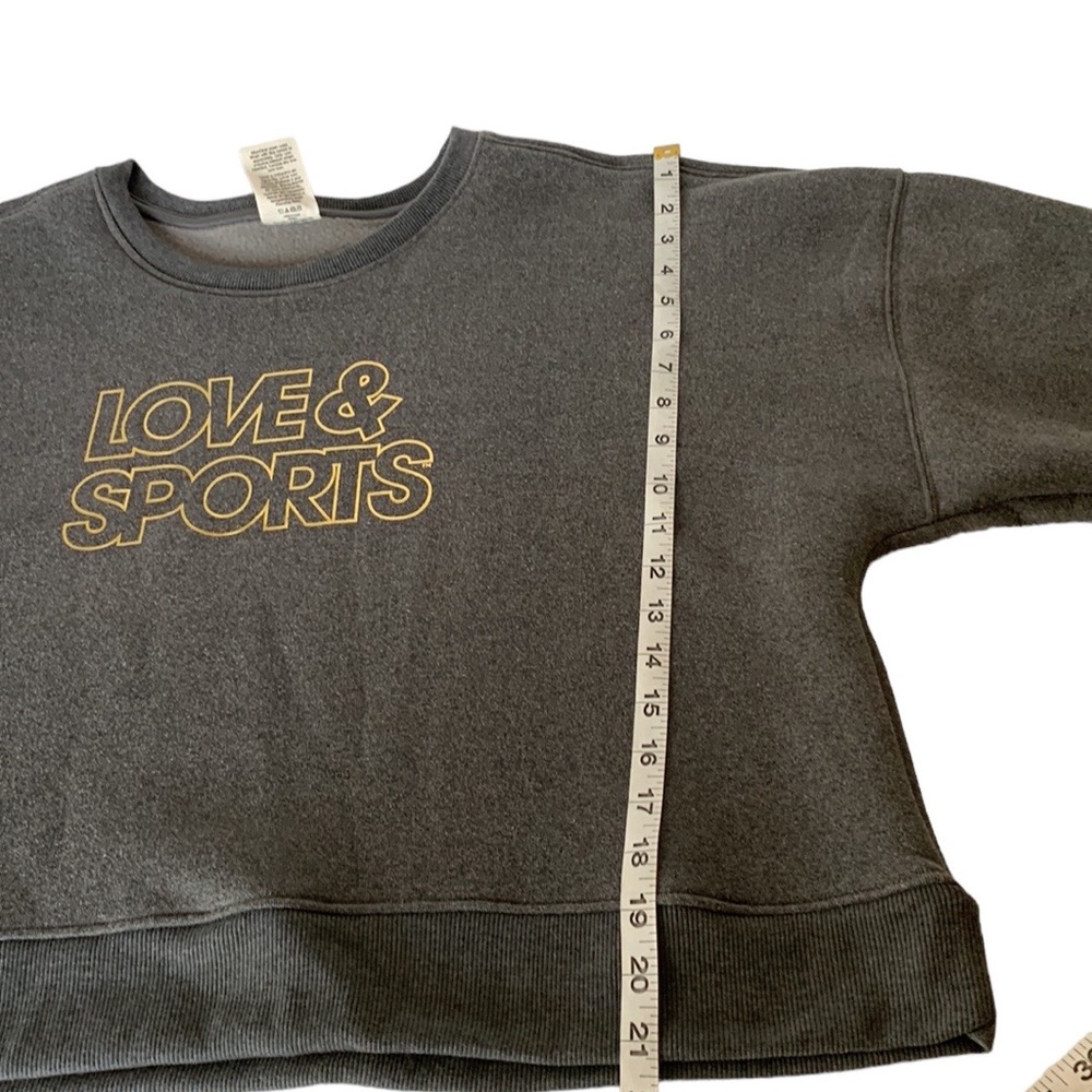 Love and Sports sweatshirt, NWOT crop style,dolman sleeves, gray w/gold letters - Picture 7 of 7